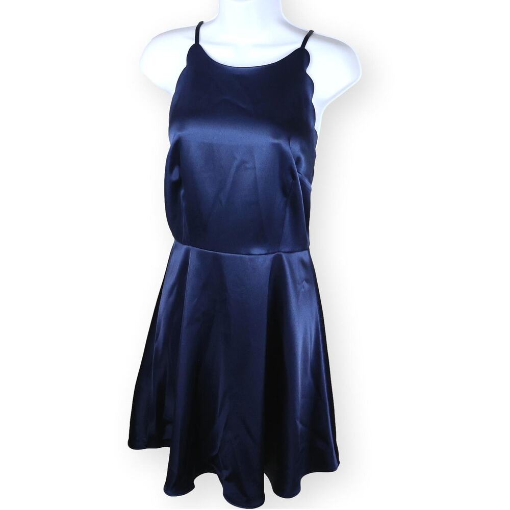 I.N. San Francisco Navy Satin Mini Fit & Flare Dress | Juniors 9